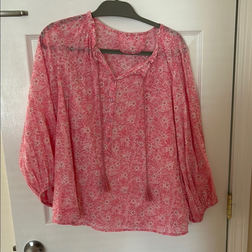 Chic Pink Tie Front 3/4 Sleeve Blouse